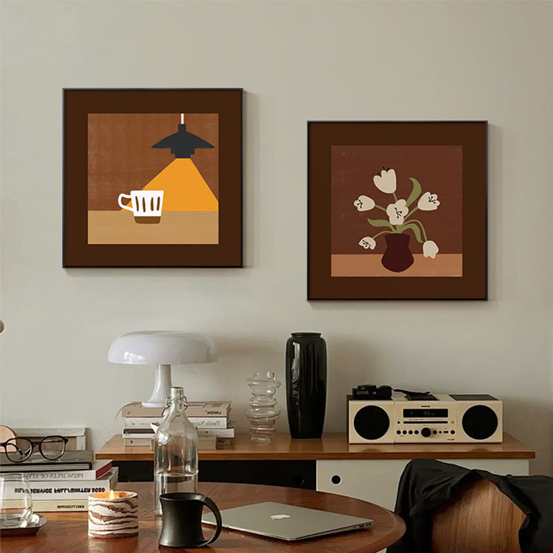 Retro Coffee Cup FRAMED | Minimalist Café Scene Canvas Print | Black Aluminium Frame Wall Art | Retro Kitchen & Dining Decor