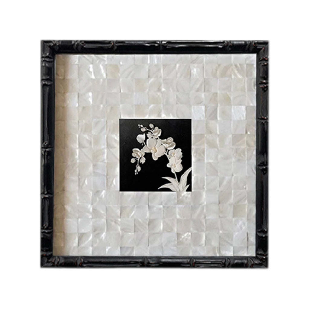 Orchid Bloom FRAMED | Shell Art Canvas Print | Bamboo Frame Wall Art | Botanical Décor | Living Room & Study Art