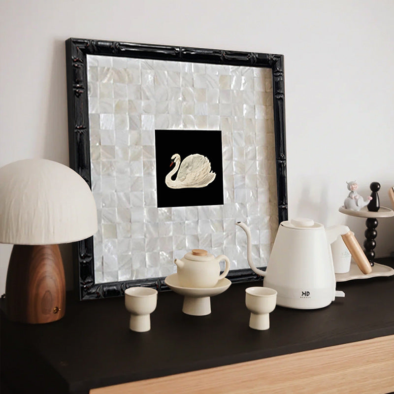 Elegant Swan FRAMED | Shell Art Canvas Print | Bamboo Frame Wall Art | Nature & Animal Décor | Living Room & Study Art
