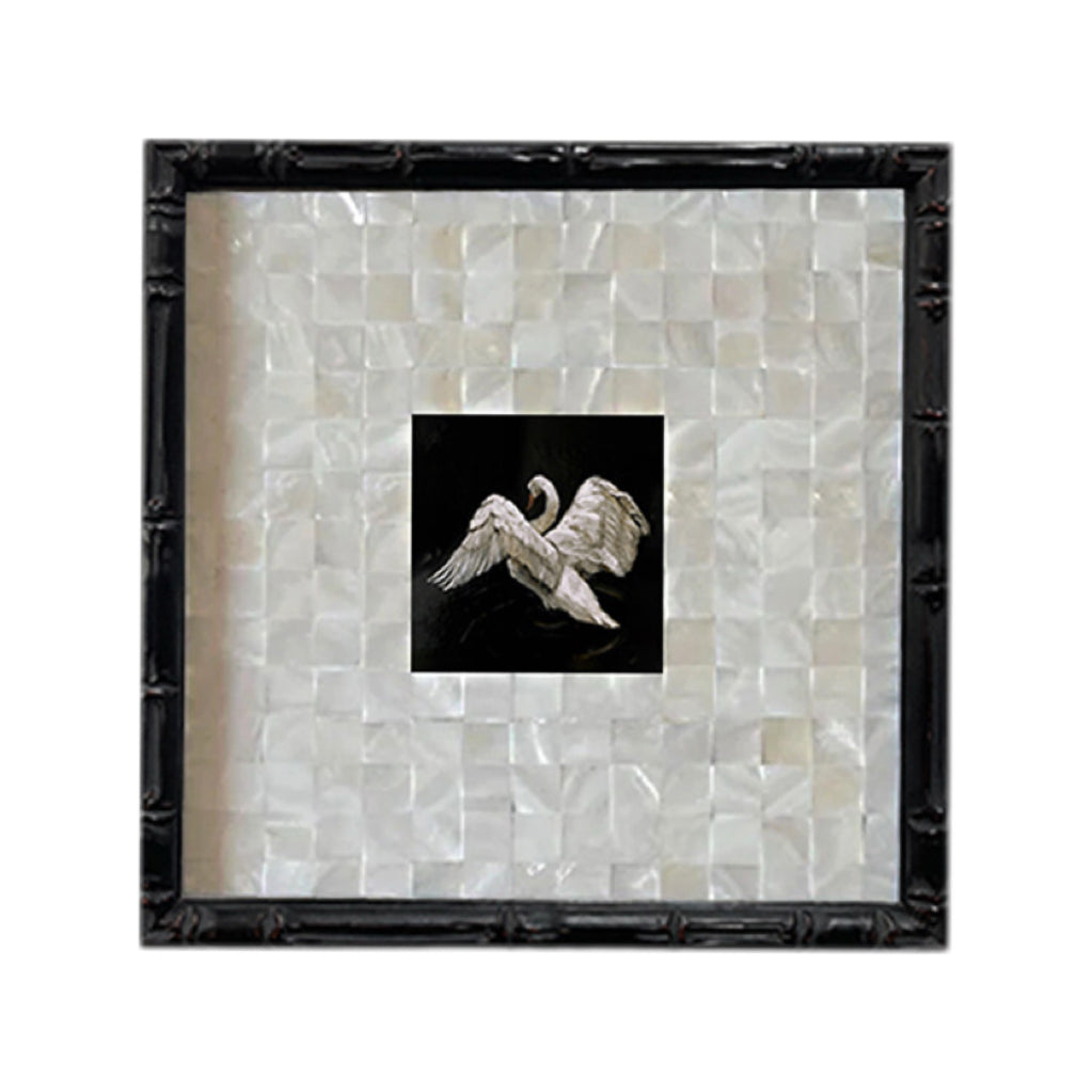Elegant Swan FRAMED | Shell Art Canvas Print | Bamboo Frame Wall Art | Nature & Animal Décor | Living Room & Study Art