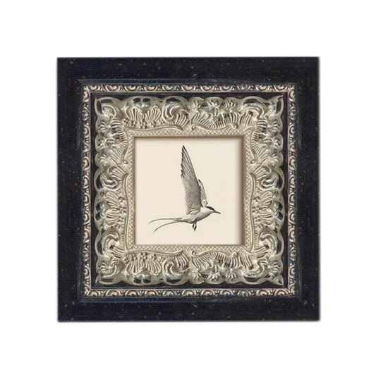 Vintage Bird FRAMED | Ornithology Sketch Canvas Print | Ornate Gold Frame Wall Art | Vintage Nature Decor | Living Room & Study Art