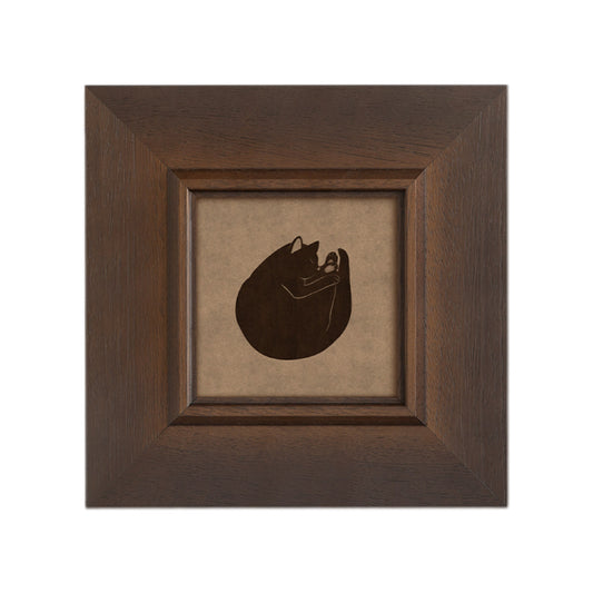 Vintage Cat FRAMED | Minimalist Animal Canvas Print | Dark Walnut Frame Wall Art | Vintage Pet Decor | Living Room & Study Art
