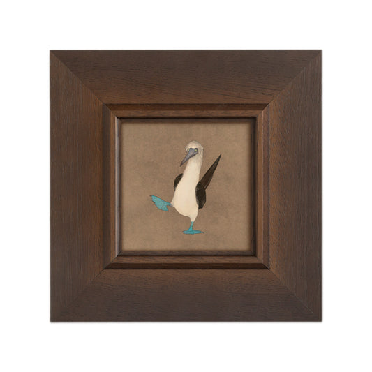 Vintage Blue-Footed Booby FRAMED | Exotic Wildlife Canvas Print | Dark Walnut Frame Wall Art | Vintage Nature Decor | Living Room & Study Art