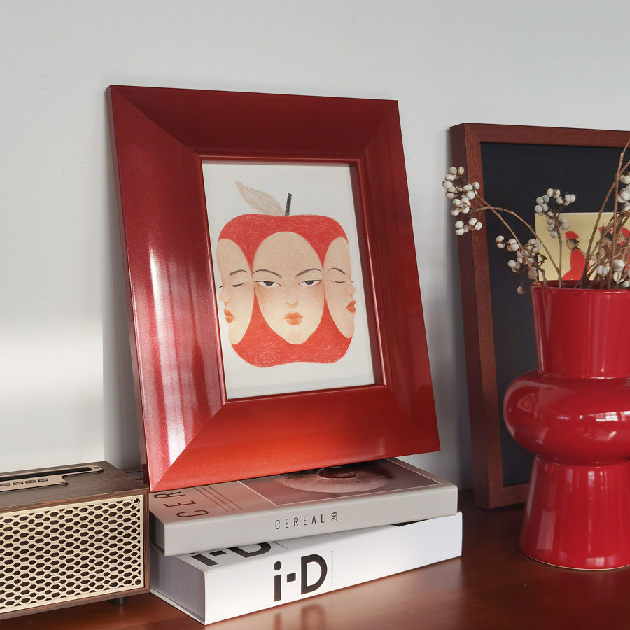 Contemporary Surreal Apple FRAMED |  Canvas Art Print | Gloss Red Frame Wall Art | Whimsical Modern Decor | Living Room & Study Art