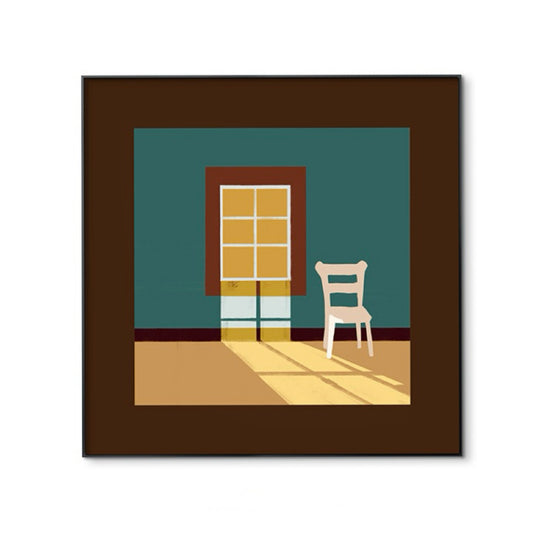 Retro Sunlit Chair FRAMED | Minimalist Interior Canvas Print | Black Aluminium Alloy Frame Wall Art | Retro Home&Café Decor
