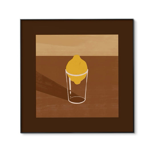 Retro Lemon FRAMED | Minimalist Still Life Canvas Print | Black Aluminium Frame Wall Art | Retro Kitchen &amp; Dining Decor