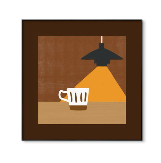 Retro Coffee Cup FRAMED | Minimalist Café Scene Canvas Print | Black Aluminium Frame Wall Art | Retro Kitchen & Dining Decor