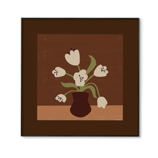 Retro White Tulips FRAMED | Minimalist Floral Canvas Print | Black Aluminium Frame Wall Art | Retro Botanical Décor | Living Room & Bedroom Art