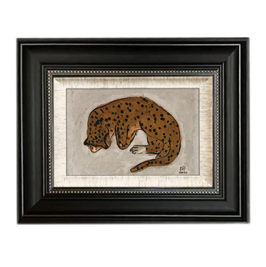 Vintage Leopard FRAMED | Minimalist Animal Canvas Print | Black & Silver Frame Wall Art | Retro Wildlife Décor | Living Room & Study Art