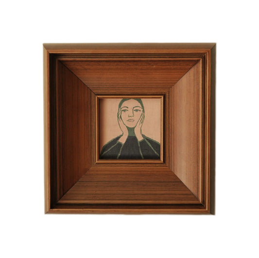 Minimalist Woman Portrait FRAMED | Line Art Canvas Print | Walnut Frame Wall Art | Modern Minimalist Decor | Living Room & Bedroom Art