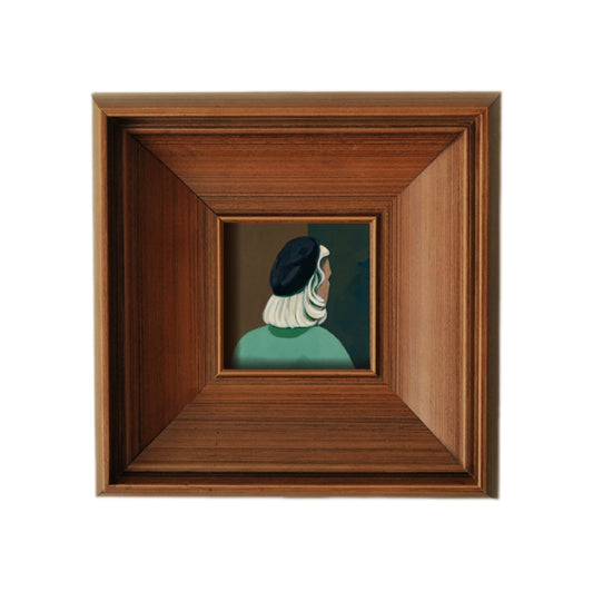 Minimalist Woman in Beret FRAMED | Modern Portrait Canvas Print | Walnut Framed Wall Art | Contemporary Minimalist Decor | Living Room & Bedroom Art
