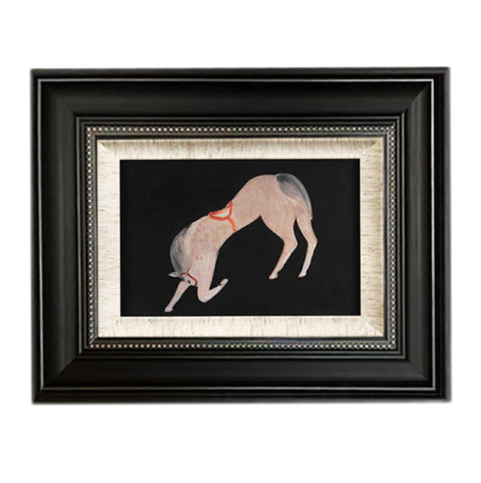 Vintage Horse FRAMED | Minimalist Animal Canvas Print | Black & Silver Frame Wall Art | Vintage Equine Décor | Living Room & Study Art