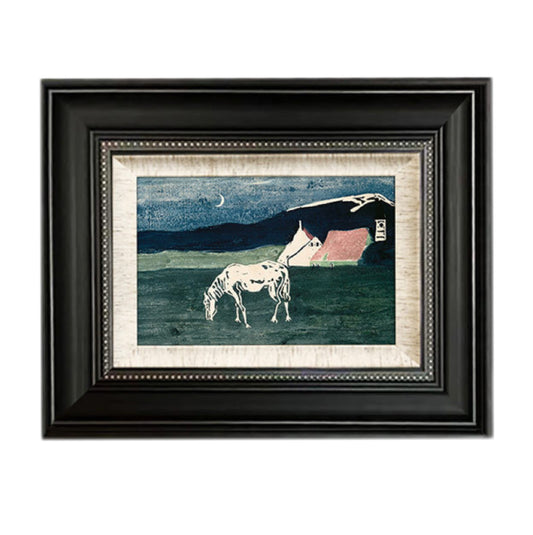 Vintage Horse FRAMED | Minimalist Animal Canvas Print | Black & Silver Frame Wall Art | Vintage Animal Décor | Living Room & Study Art