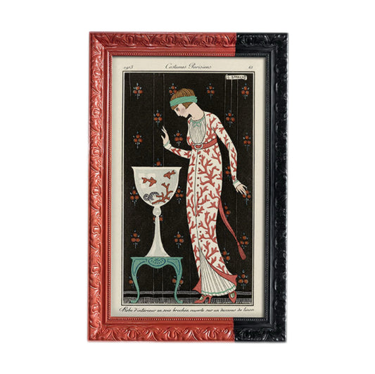 Vintage Fashion Illustration FRAMED | Art Deco Canvas Print | Black & Red Frame Wall Art | Vintage Design Décor | Living Room & Study Art