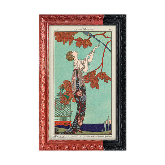 Vintage Fashion Illustration FRAMED | Art Deco Canvas Print | Black & Red Frame Wall Art | Vintage Design Décor | Living Room & Study Art