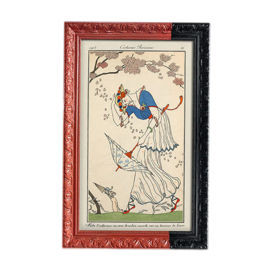 Vintage Parisian Fashion Illustration FRAMED | Art Deco Canvas Print | Black & Red Frame Wall Art | Vintage Design Décor | Living Room & Study Art
