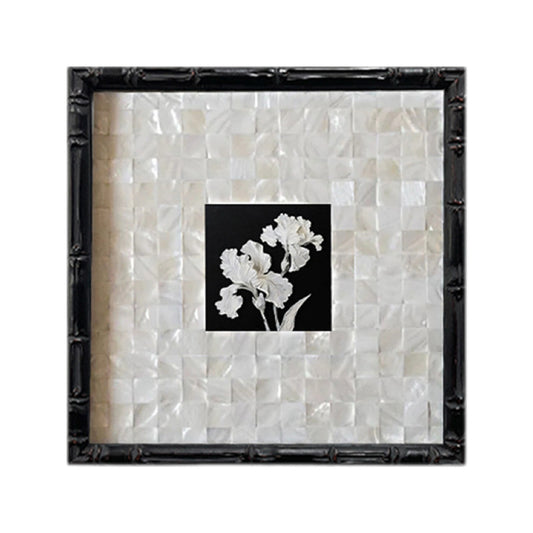 Iris Blossom FRAMED | Shell Art Canvas Print | Bamboo Frame Wall Art | Floral Décor | Living Room & Study Art