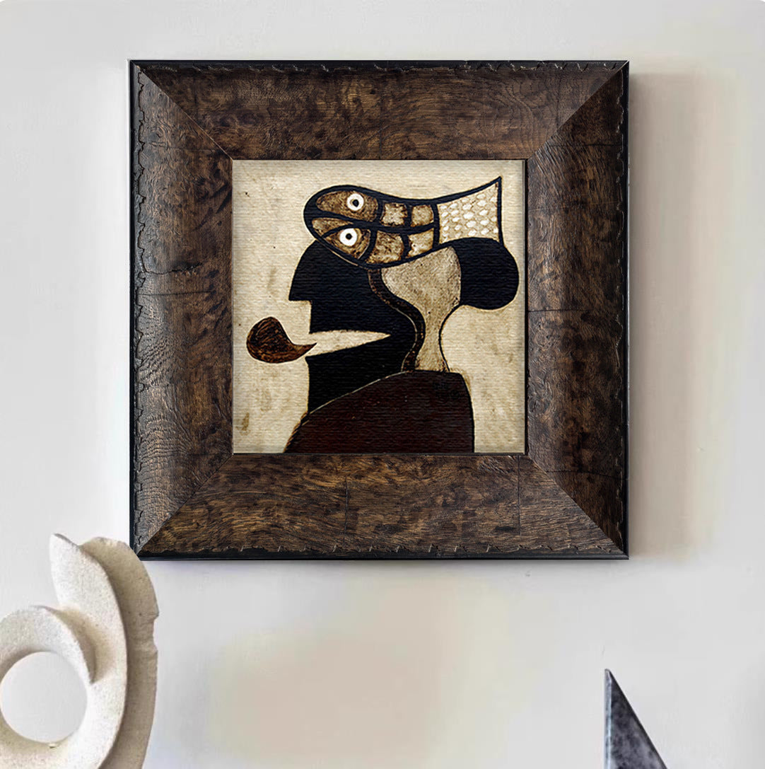 Abstract Man Portrait FRAMED | Modern Cubist Style Canvas Print | Dark Walnut Frame Wall Art | Contemporary Abstract Decor | Living Room & Office Wall Art