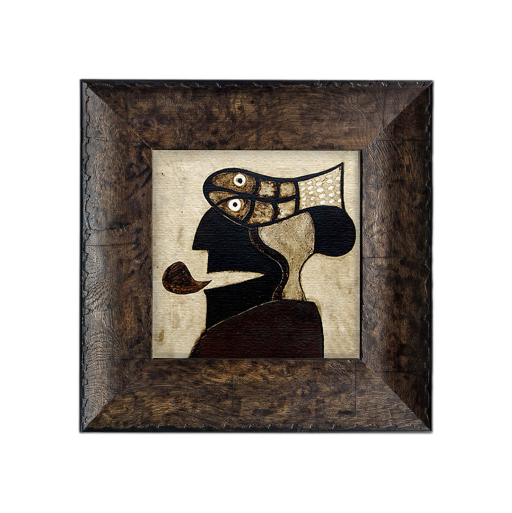 Abstract Man Portrait FRAMED | Modern Cubist Style Canvas Print | Dark Walnut Frame Wall Art | Contemporary Abstract Decor | Living Room & Office Wall Art