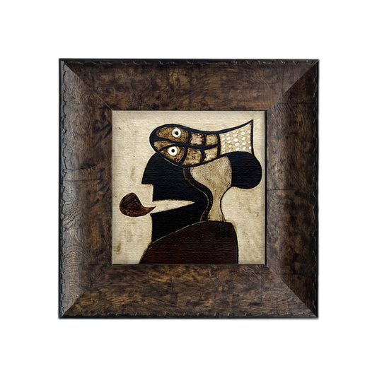 Abstract Man Portrait FRAMED | Modern Cubist Style Canvas Print | Dark Walnut Frame Wall Art | Contemporary Abstract Decor | Living Room & Office Wall Art