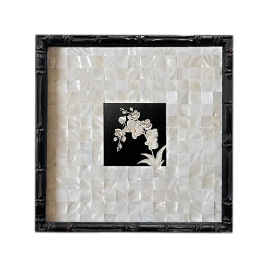 Orchid Bloom FRAMED | Shell Art Canvas Print | Bamboo Frame Wall Art | Botanical Décor | Living Room & Study Art