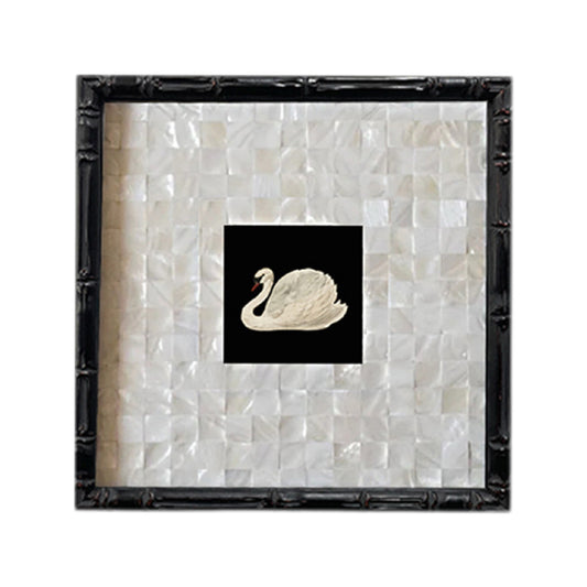Elegant Swan FRAMED | Shell Art Canvas Print | Bamboo Frame Wall Art | Nature & Animal Décor | Living Room & Study Art