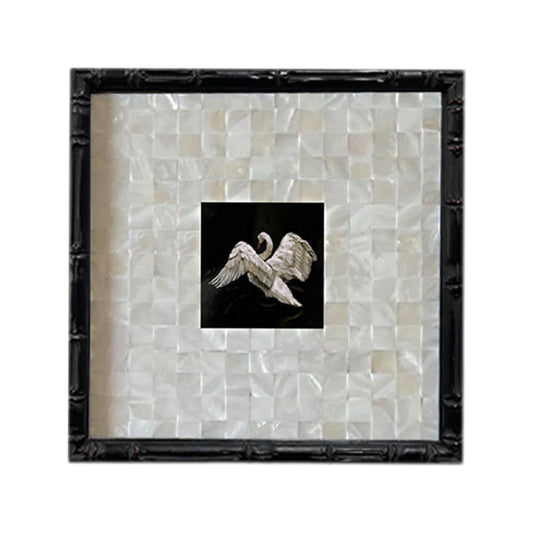 Elegant Swan  FRAMED | Shell Art Canvas Print | Bamboo Frame Wall Art | Nature & Animal Décor | Living Room & Study Art