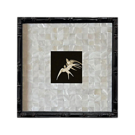Flying Swallows FRAMED | Shell Art Canvas Print | Bamboo Frame Wall Art | Nature & Bird Décor | Living Room & Study Art