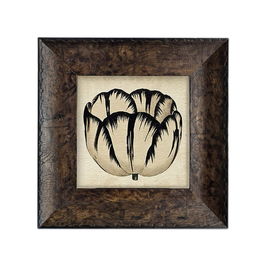 Vintage Tulip Flower FRAMED | Botanical Line Art Canvas Print | Dark Walnut Frame Wall Art | Vintage Floral Decor | Living Room & Bedroom Art