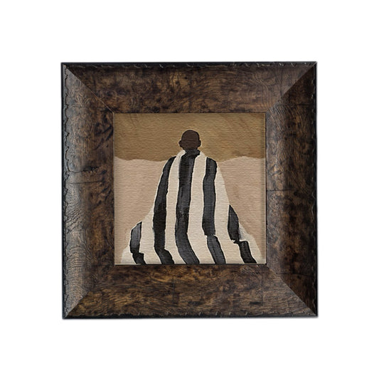 Vintage Monk in Meditation FRAMED | Print Art On Canvas| Dark Walnut Frame Wall Art | Vintage Asian-Inspired Decor | Living Room & Study Art