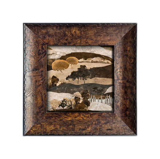 Vintage Countryside Landscape FRAMED | Rustic Scenic Canvas Print | Dark Walnut Frame Wall Art | Vintage Nature Decor | Living Room & Study Art