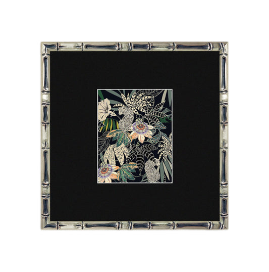 Vintage Botanical Flowers FRAMED | Exotic Floral Canvas Print | Silver Bamboo Frame Wall Art | Vintage Botanical Decor | Living Room & Study Art